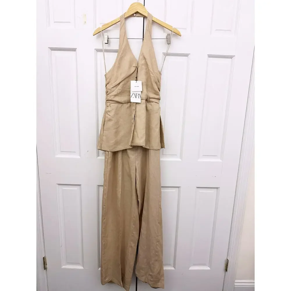 Zara Linen Halter Jumpsuit (Size Medium)